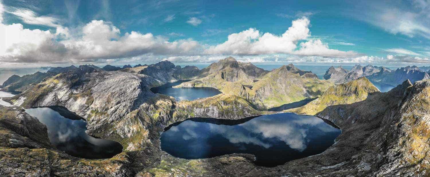 panoramatic view of Lofoten mountains and lakes