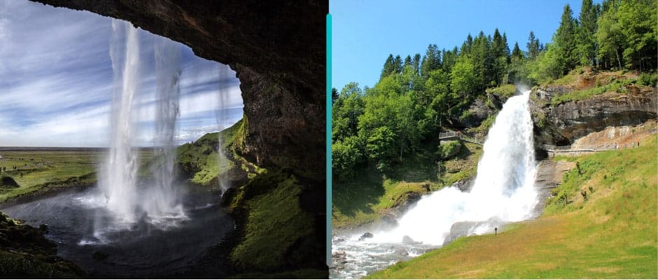walk behind a waterfall in norwegian fjords