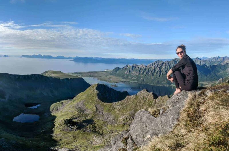 woman on top of matmora in lofoten